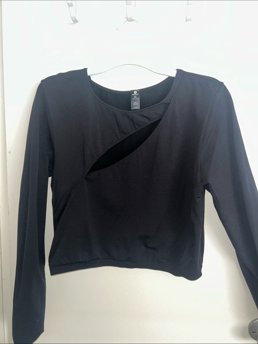 Velocity Black Long-Sleeve Cropped Wrap Top